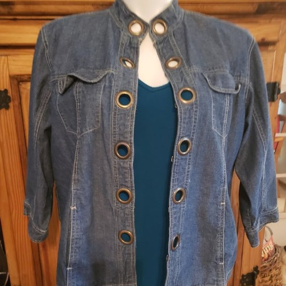 new direction Jackets & Blazers - Jean Jacket grommets Womens New Direction 2X Nice